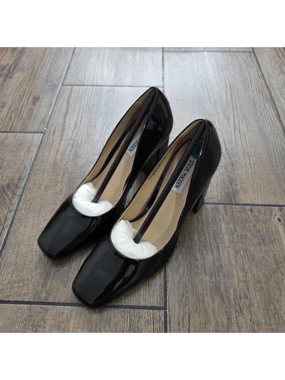Steve Madden Black Chunk Heels Square Glossy Y2K Cute Women Size 8